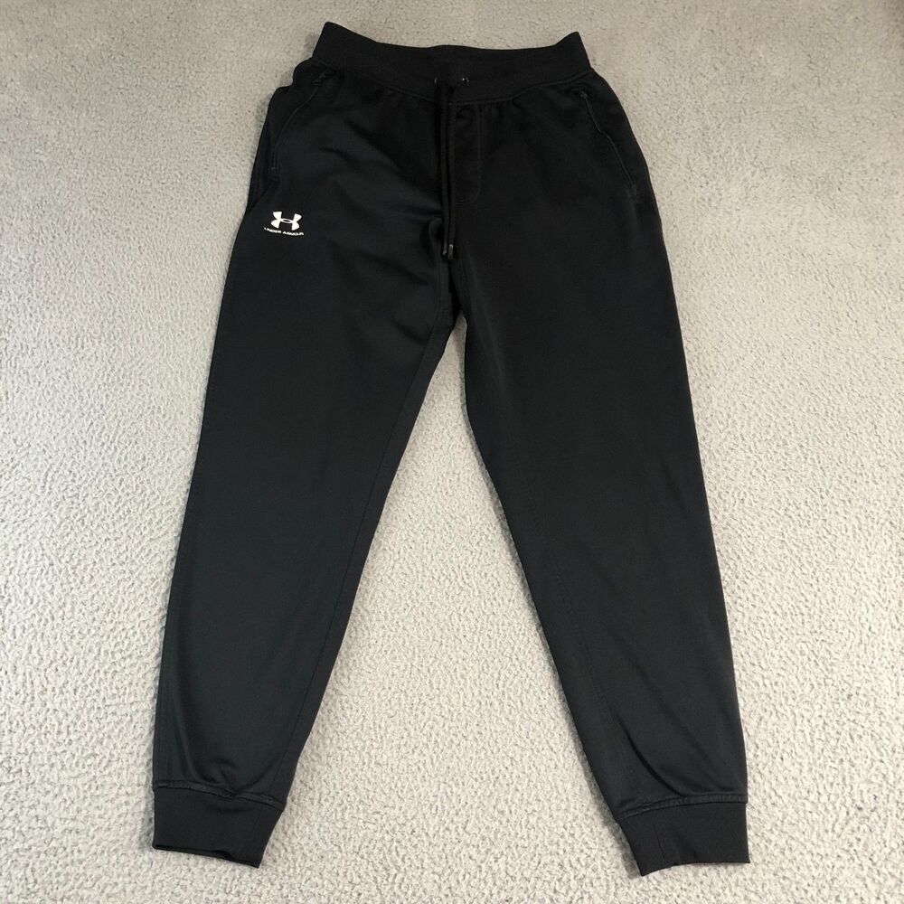 Under Armour Joggers Mens Medium Black Sweatpants Sportswear Tapered Logo